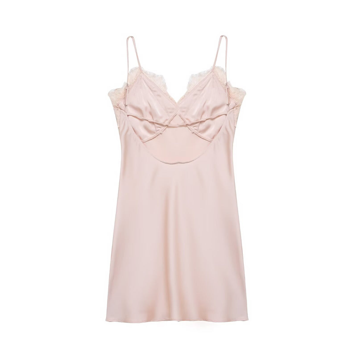 Fashionable Silk-textured Lace-panelled Slip Dress