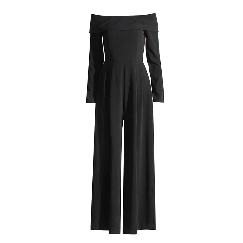 Goddess Temperament Off-shoulder Collar Jumpsuit Elegant Socialite High Waist Slimming Draping Wide Leg Trousers