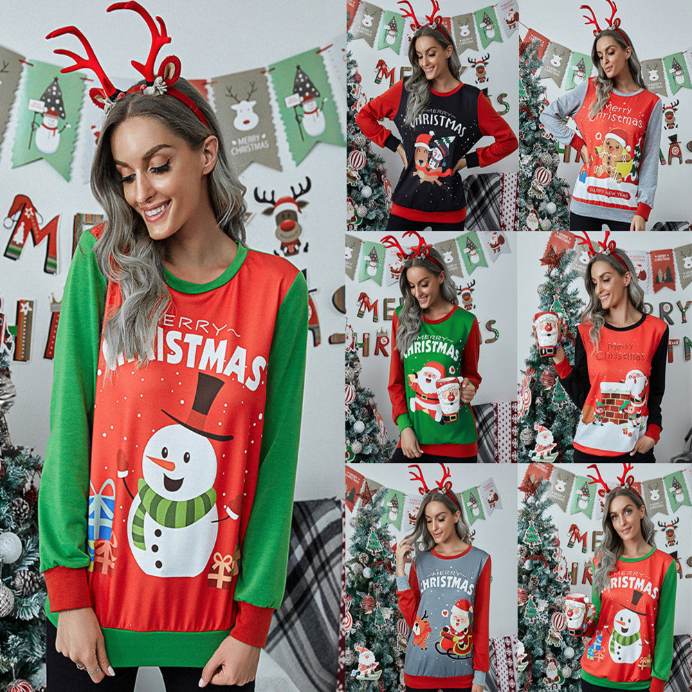 Festive Christmas Snowman Print Long Sleeve Casual Sweater