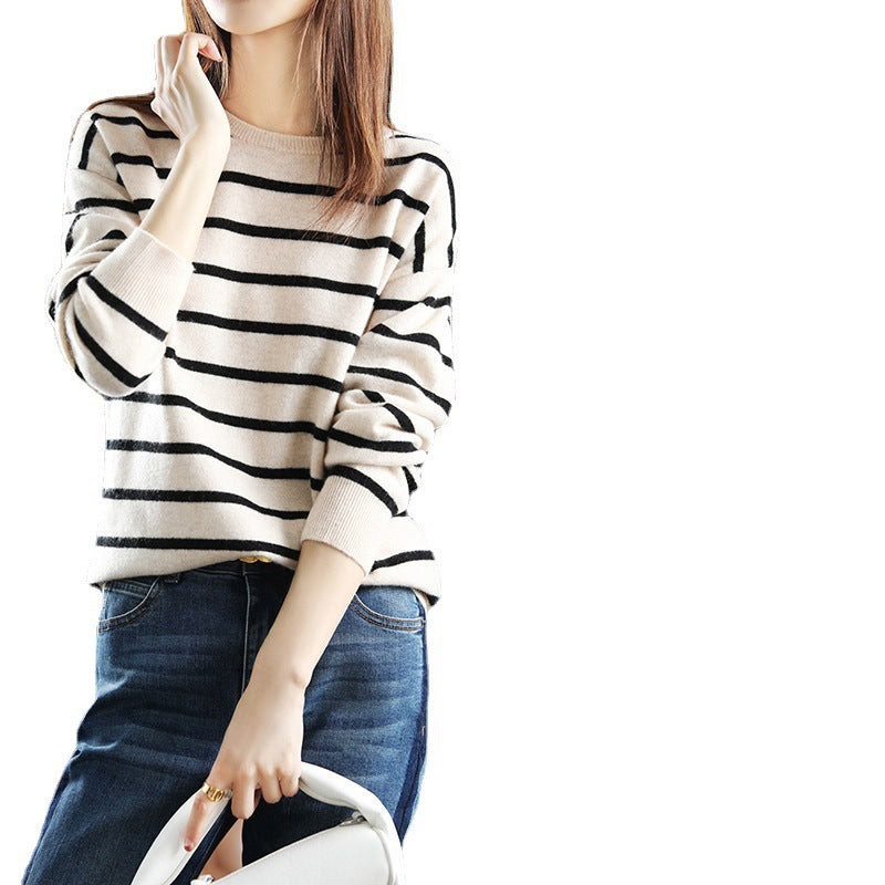 Women's Spring New Sweater Striped Color Matching