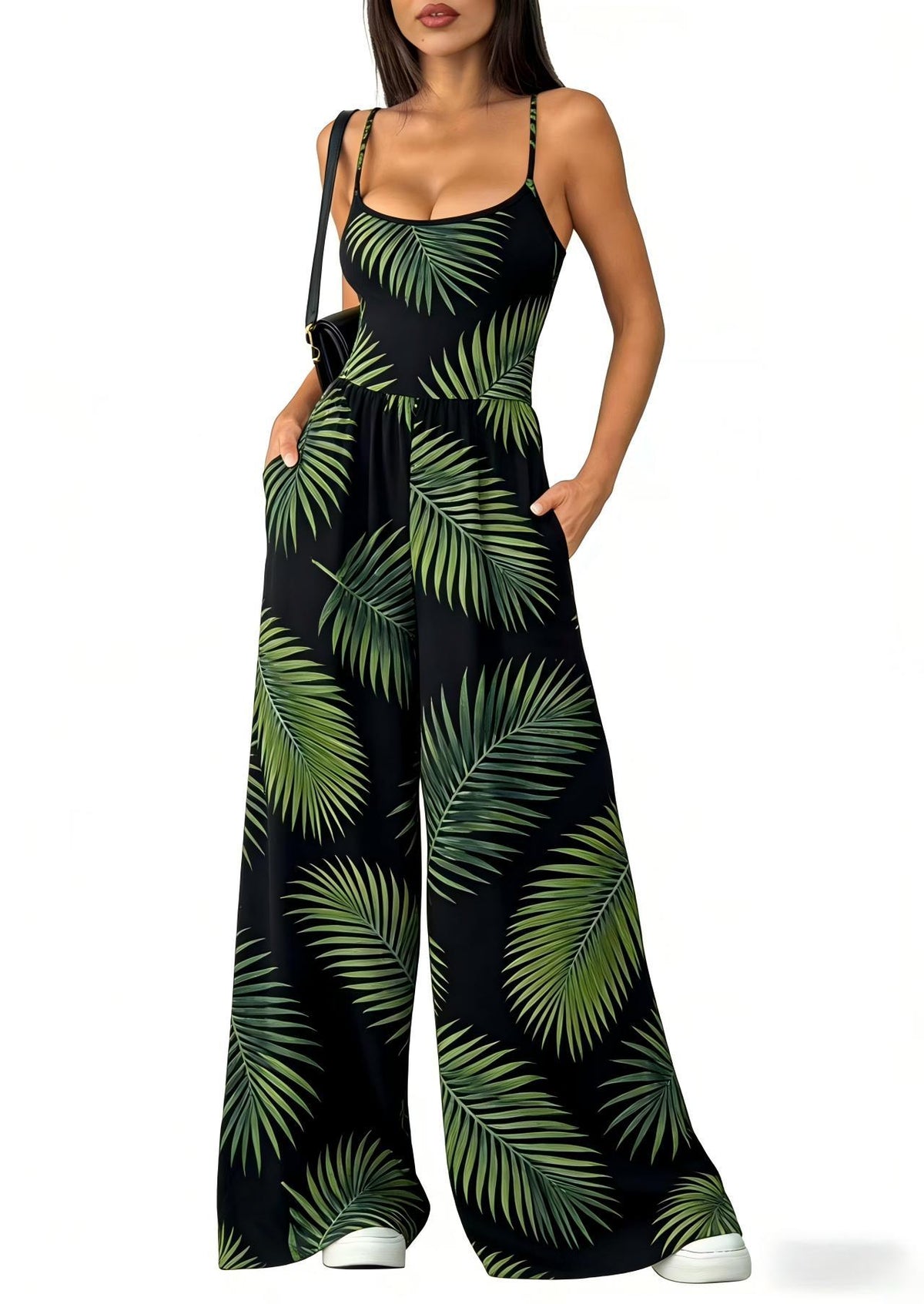 Women's Backless Strappy Printed Wide-Leg Jumpsuit