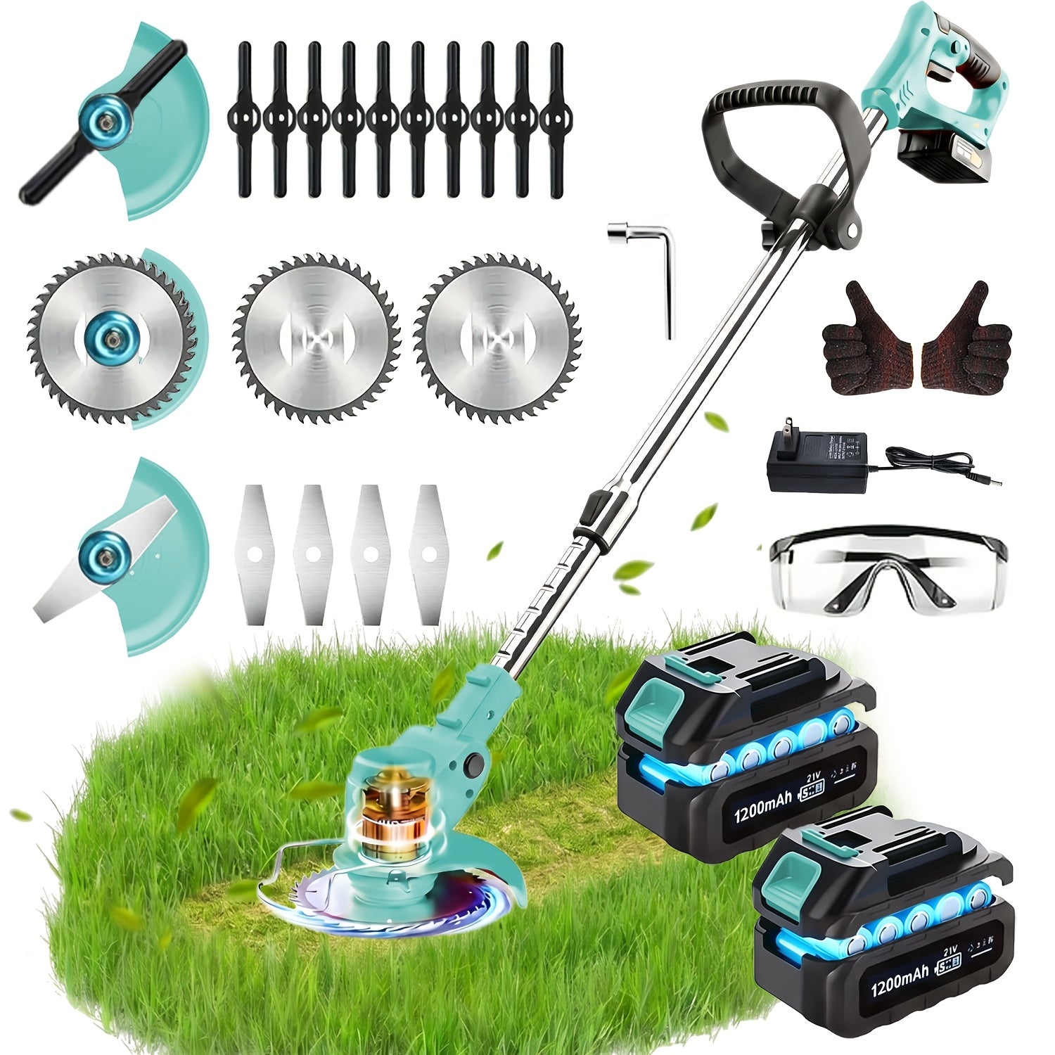 Portable Cordless Electric Lawn Mower and Trimmer with High‑Capacity Lithium‑Ion Battery and 3 Blade Types