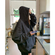 Women's Grey Zip-Up Hooded Cardigan Loose Sweater