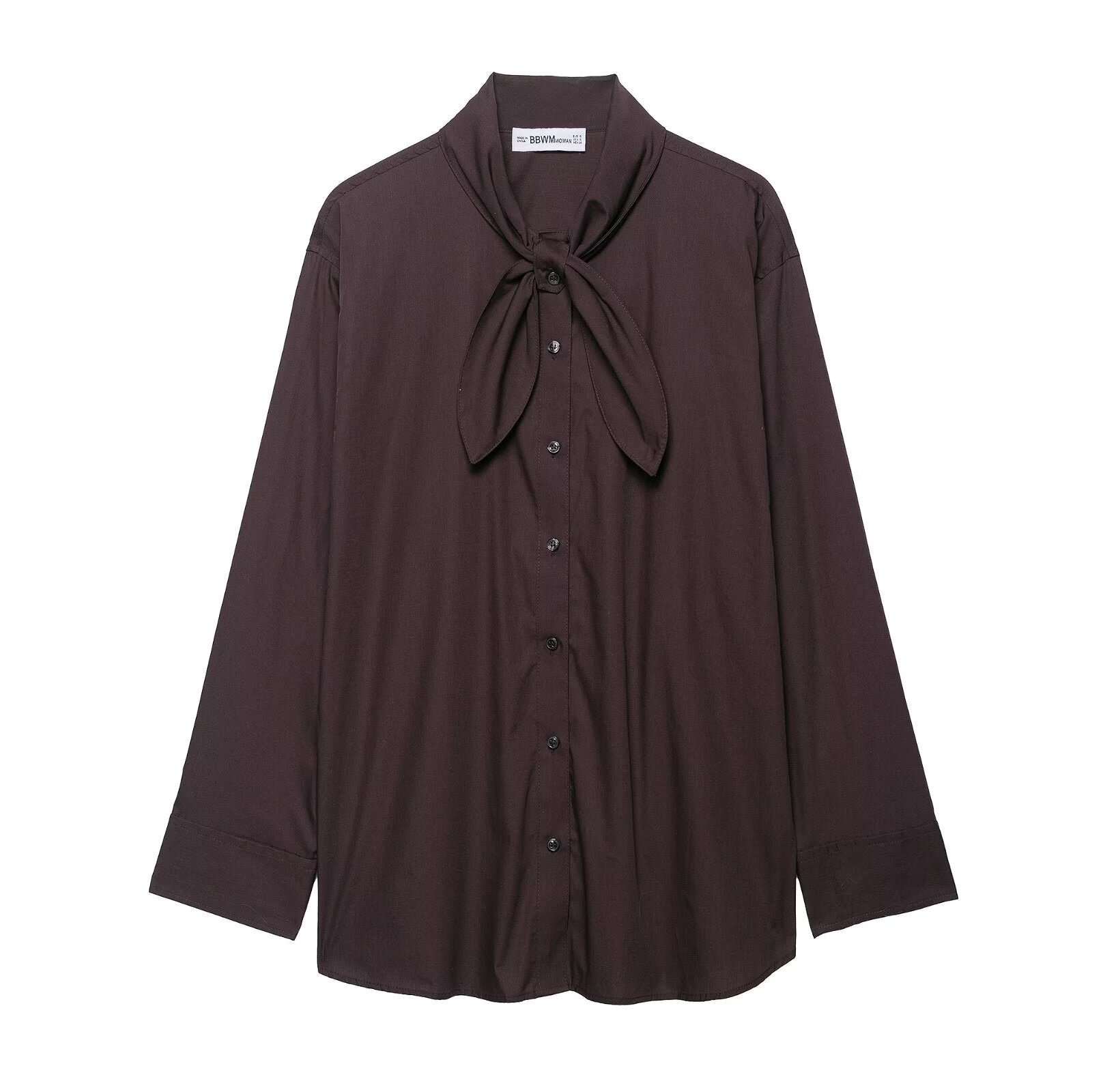 Women's Solid Color Temperament Long Sleeve Scarf Poplin Shirt