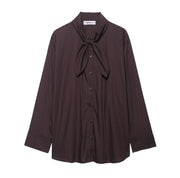 Women's Solid Color Temperament Long Sleeve Scarf Poplin Shirt