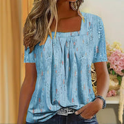 Sparkling Square-Neck Glitter Tee – Bright Short Sleeve Top