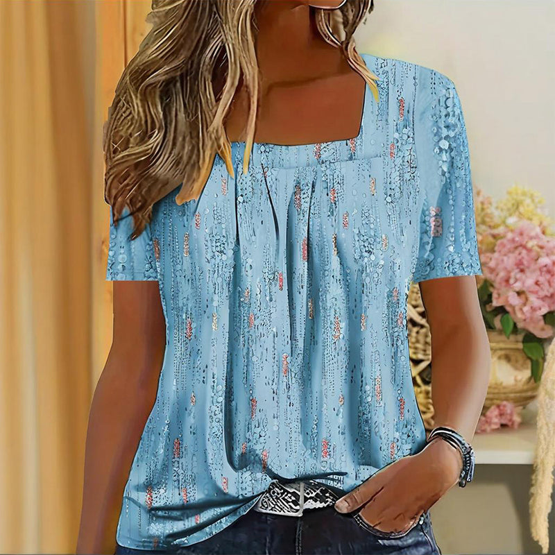 Sparkling Square-Neck Glitter Tee – Bright Short Sleeve Top