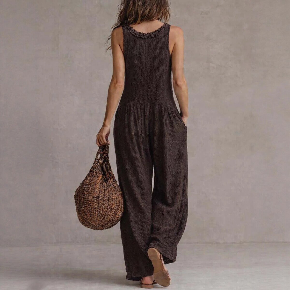 Women's Loose V-Neck Sleeveless Wide-Leg Jumpsuit
