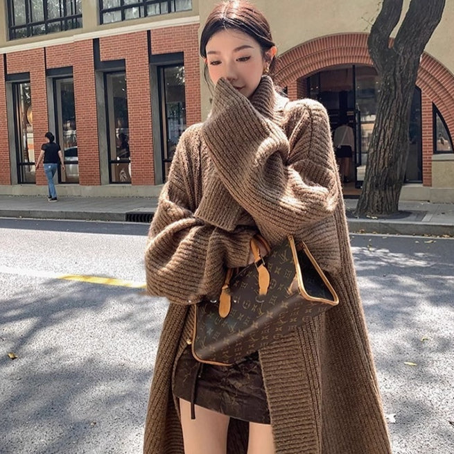 Autumn and Winter Large Lapel Long Cardigan Jacket Women's Autumn Design Sense Niche