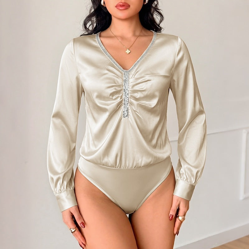 Elegant Solid-color Satin Jumpsuit With A Refined