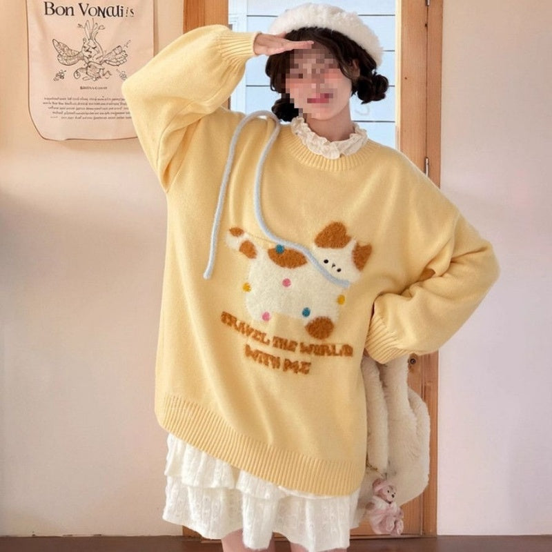 Sweet and Cute New Long-sleeve Loose-fit Tied Top for Autumn