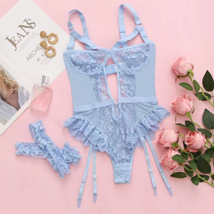 Sexy 3-Piece Lace Bodysuit Lingerie Set