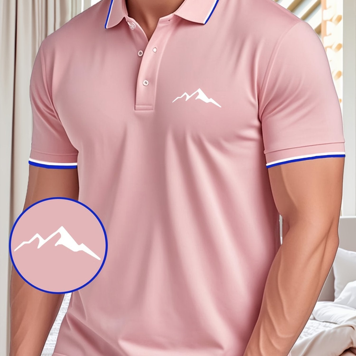 Breathable Short Sleeve Polo Shirt with Hot Mountain Print – Ideal for Business Casual, Golf and Tennis