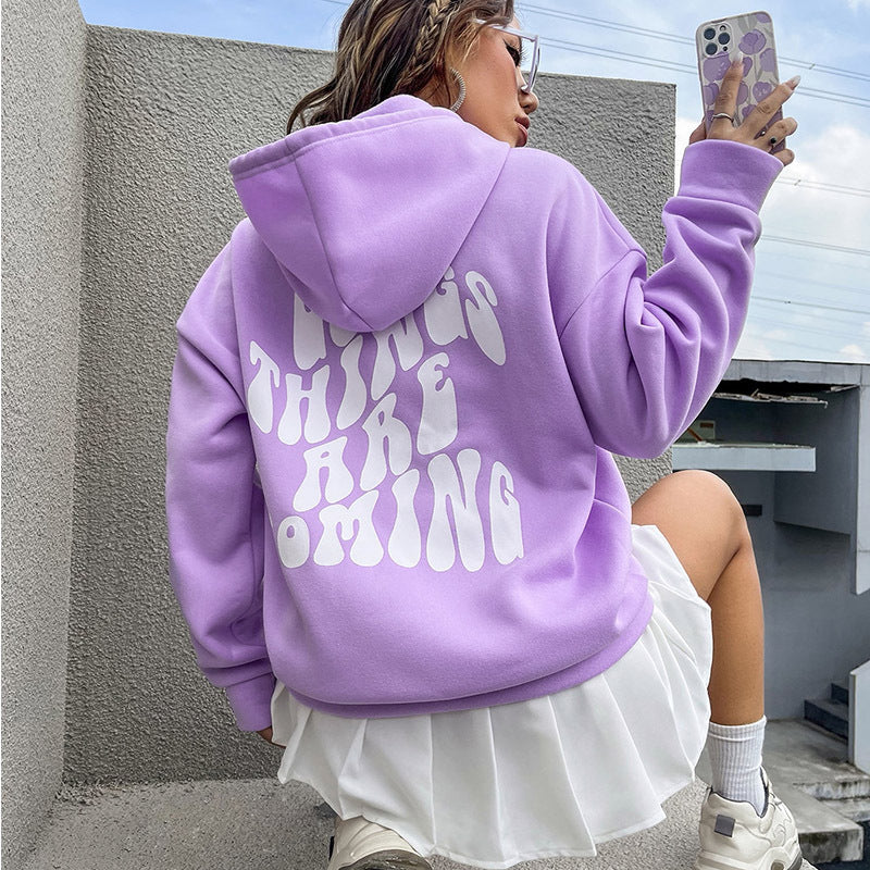 Cozy Streetwear Letter Print Brushed Hoodie