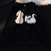 Cute Cartoon Thickened Hooded Cardigan Sweater for Women