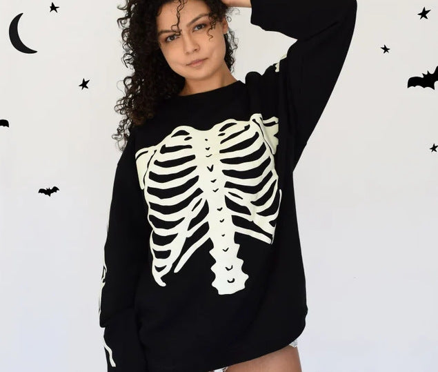 Dark Retro Skull Print Long Sleeve Sweatshirt