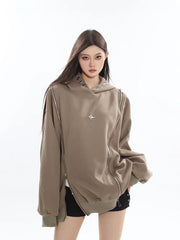 New Niche Shoulder Zipper Hooded Sweater Women's American Retro
