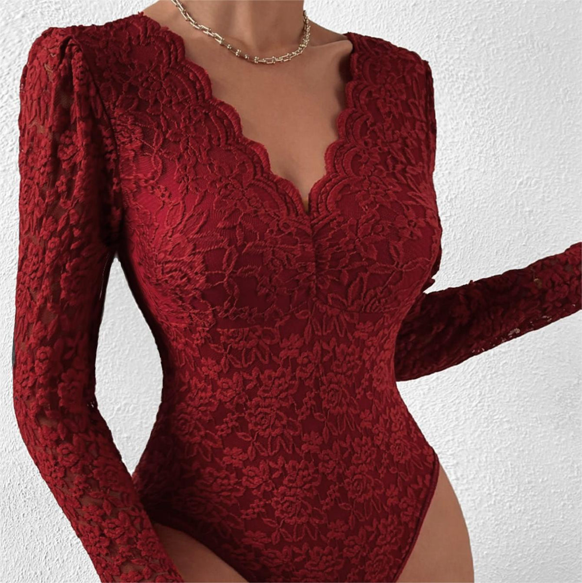 Lace Long Sleeve See-Through Slim Romper