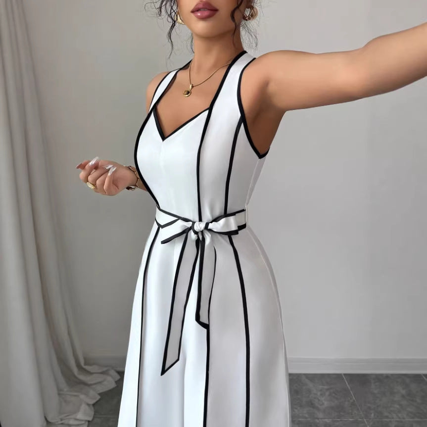 Chic Black & White Striped Wide-Leg Jumpsuit