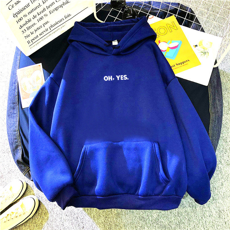 Cozy 'Oh Yes' Printed Loose Hoodie for Casual Everyday Wear