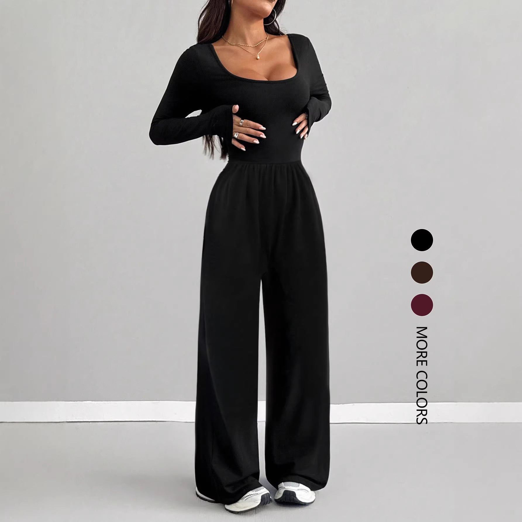 Womens Fashionable Casual Solid-Color Jumpsuit
