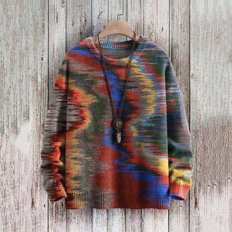 Chic Abstract Print Drop-Shoulder Casual Women's Sweater