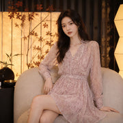 Ruffled Long-sleeve Waist-cinching Cropped Style for Petite Figures