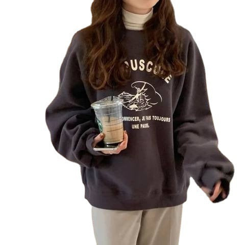 Women's Fleece-Lined Thick Round Neck Loose Fashion Sweater