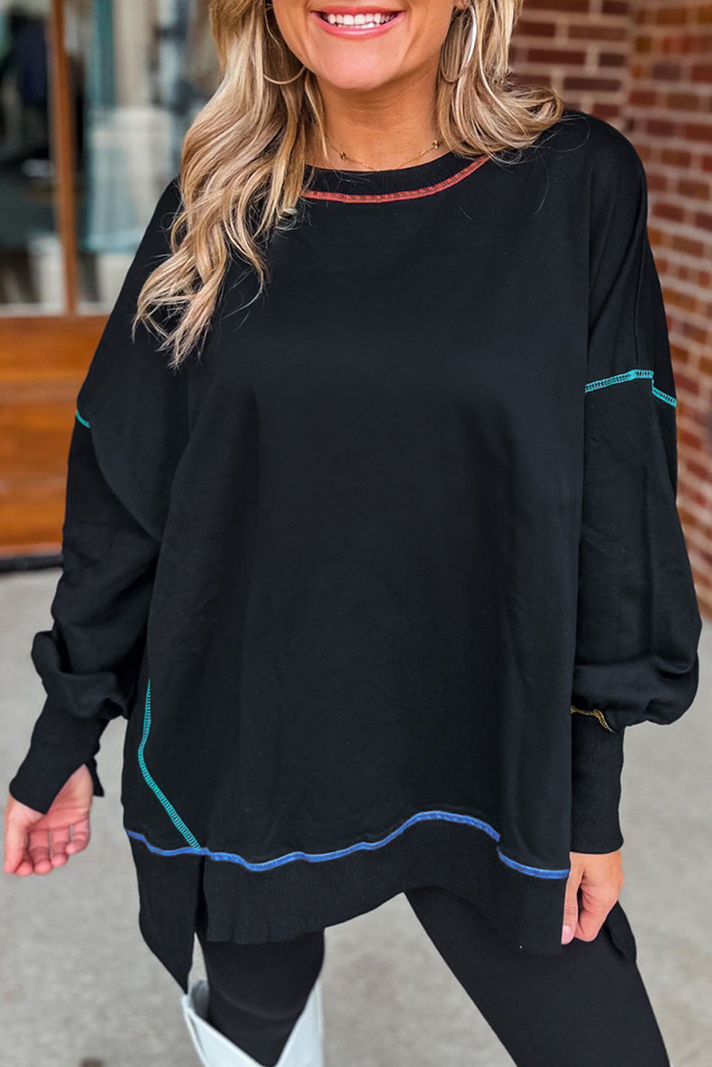 Chic Colorblock Casual Loose Pullover Sweatshirt