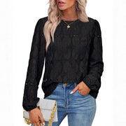 Long Sleeve Crew Neck Solid Top – Black or White, Soft Polyester