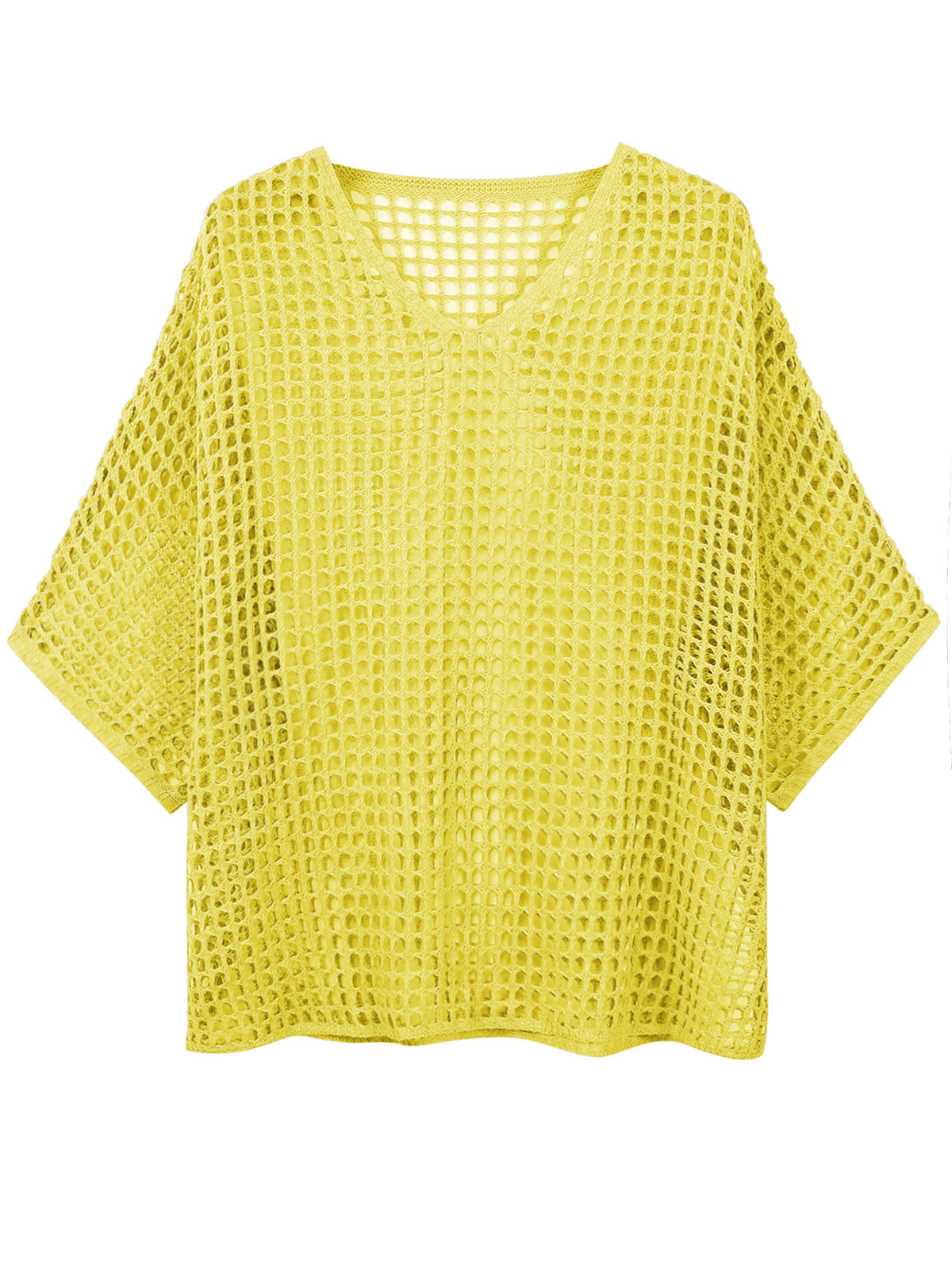V Neck Hollow Out Knit Tunic Top Batwing Half Sleeve Loose Mesh Cover Up