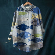 Chinese Style Bamboo Linen Printed Fashion Polo Collar Shirt