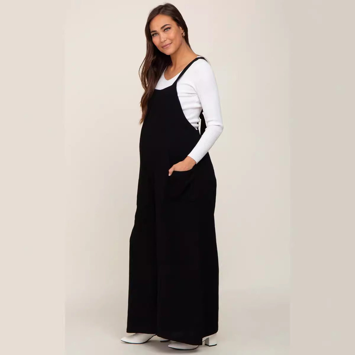 Chic Beige Wide-Leg Lace-Up Maternity Overalls