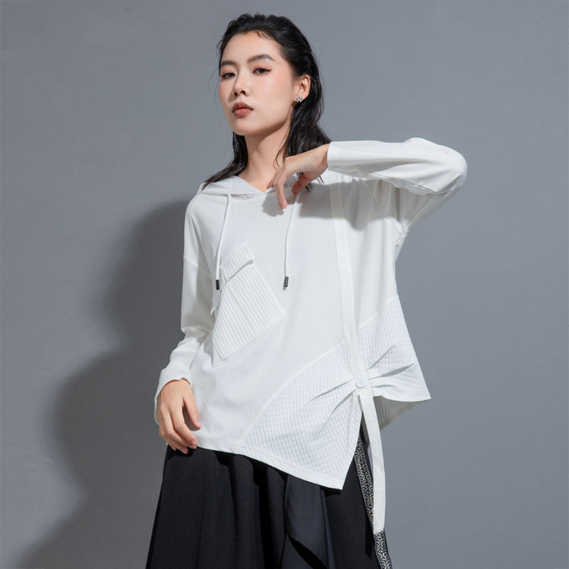 Chic Irregular Stitching Hooded Casual Sweatshirt