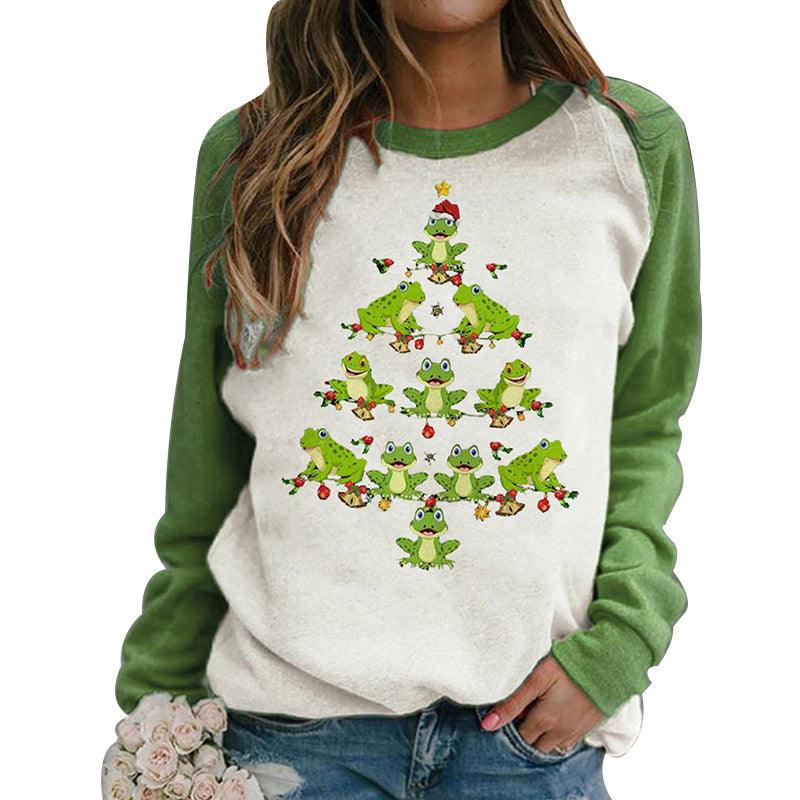Women's Christmas Printed Round Neck Long Sleeve T-shirt