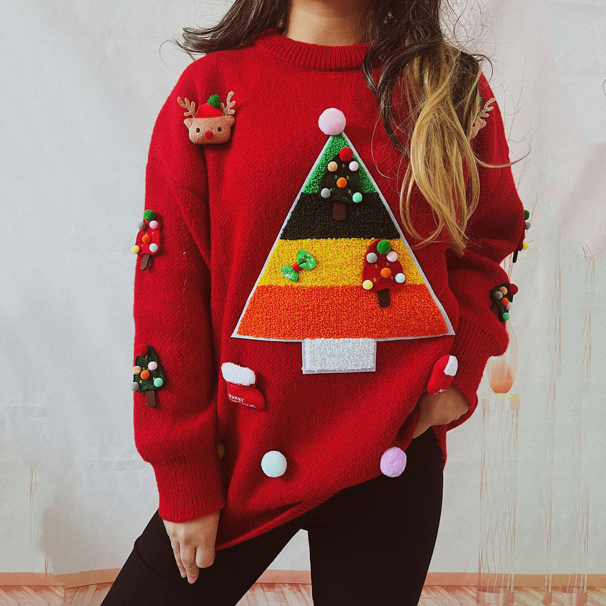 Autumn and Winter Long Sleeve Idle Style Round Neck Pullover Sweater