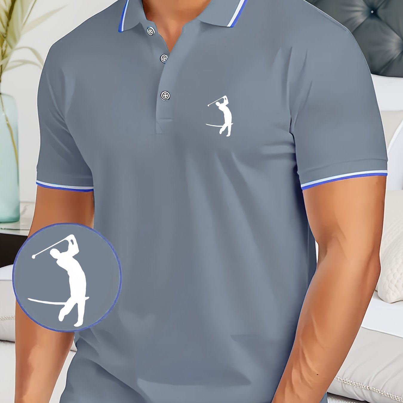 Men's Golf-Themed Short Sleeve Polo Shirt – Soft Fabric, Casual & Business Casual