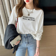 3D Letter-Print Pure Cotton Long Sleeve Tee – Relaxed Korean Casual