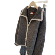 Gray Raccoon Fur Collar Coat Sweater