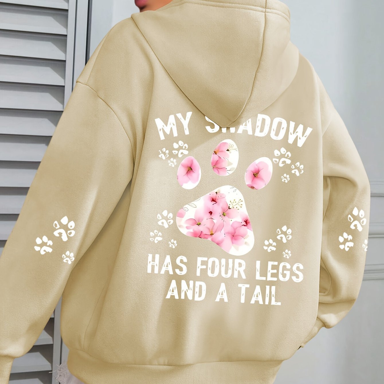 Plus Size Casual Paw Print Long Hoodie