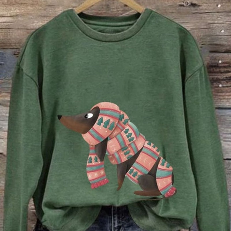 Casual Cartoon Print Long Sleeve Women's Round Neck Sweatshirt