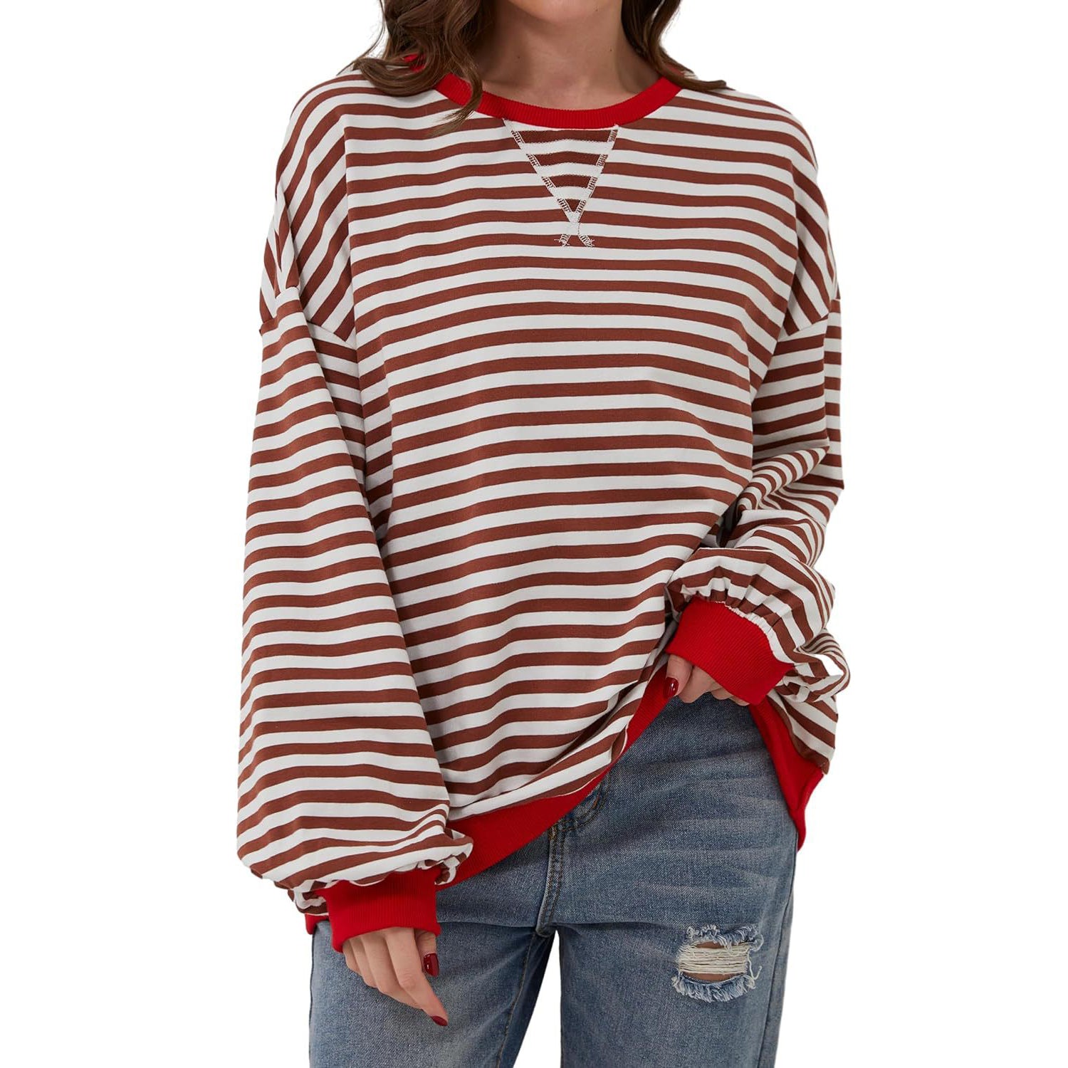Women's Casual Striped Long Sleeve Pullover Sweater