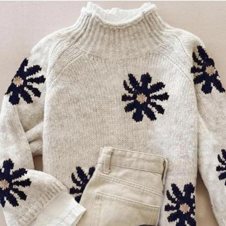 Womens Versatile Jacquard Crew-neck Knit Top