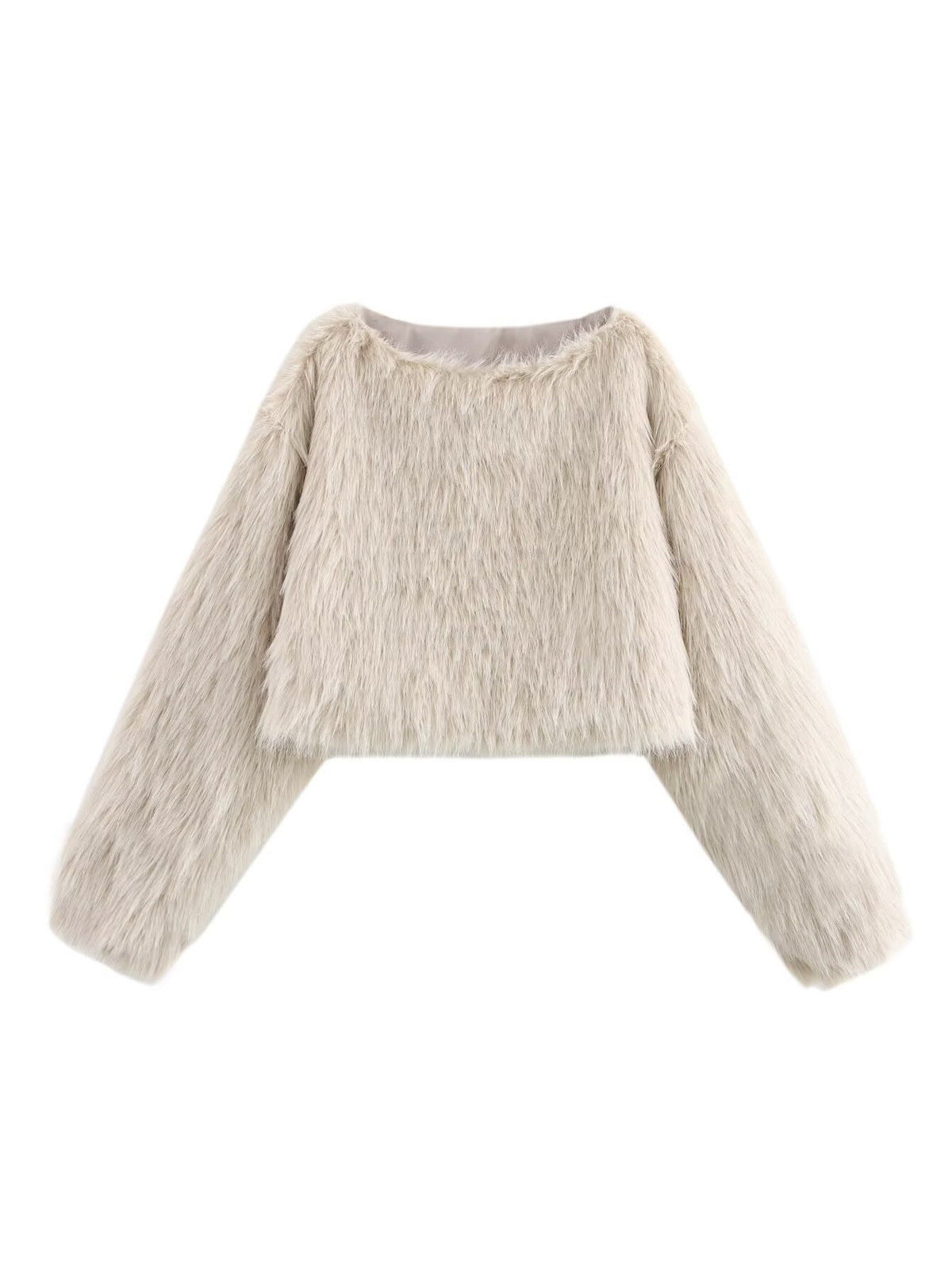 Loose Minimalist Short Cardigan with a Crew Neck and Long Sleeves