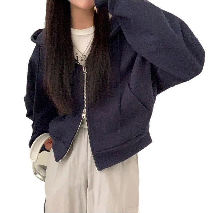 Cozy Fleece Double-Zipper Hooded Sweater Coat