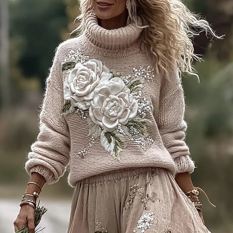 New European and American-style Womens Printed Turtleneck Sweater Hoodie
