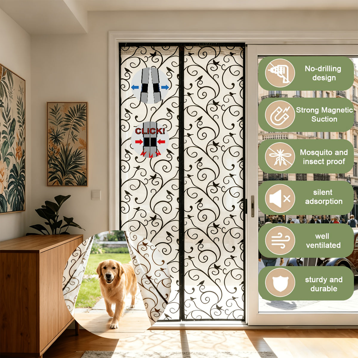 1pc Magnetic Screen Door - Made with Flocked Polyester Fibre 3d Patterned Design, Pet-friendly, Self-closing Mesh Door Curtain, Keeps Out Insects While Allowing Air Circulation, Suitable for Doors Up
