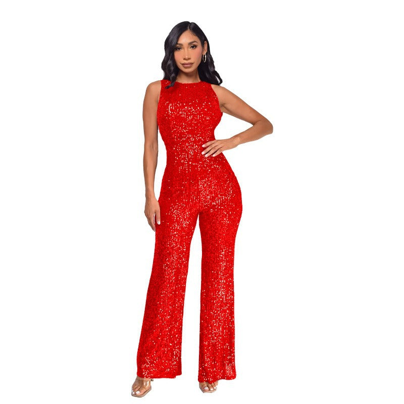 Women's Slim-Fit Wide-Leg Sleeveless Jumpsuit