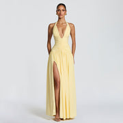 Elegant Slit Evening Gown Chic Halter-neck Figure-hugging and Sexy with a Bare Back
