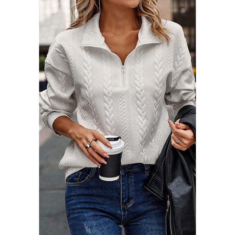 Chic Zip-Up Lapel Pullover Sweater